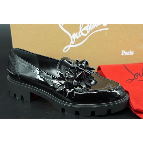 Christian Louboutin Shoes - Christian Louboutin Daisy Spikes Black Patent Flower Loafer Size 41 - Worn Once